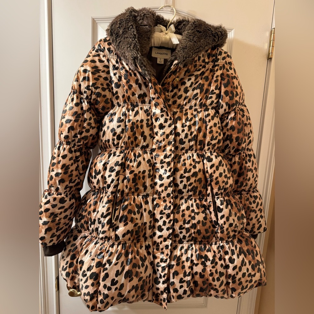 Lands' End Kids Puffer Coat in Leopard Print